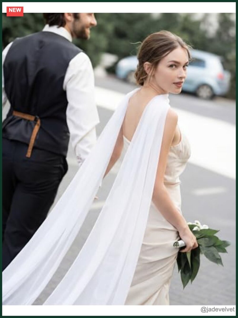 Bridal Chiffon Long Scarf Wedding Veil Wrap for Ceremony Evening Dress Portrait - Picture 5 of 6